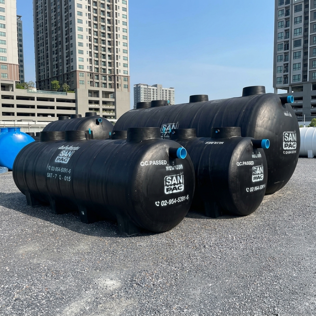 ถังบำบัดน้ำเสียไฟเบอร์กลาส SAN-PAC สำหรับอาคาร