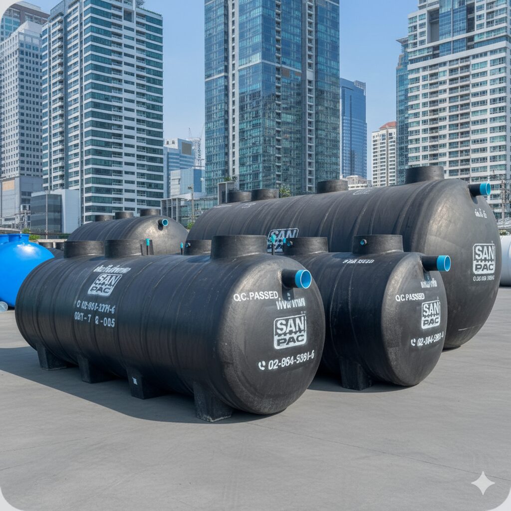 ถังบำบัดน้ำเสียไฟเบอร์กลาส ขนาดใหญ่ สำหรับอาคาร